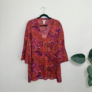 Catherines paisley bejeweled crinkled tunic top